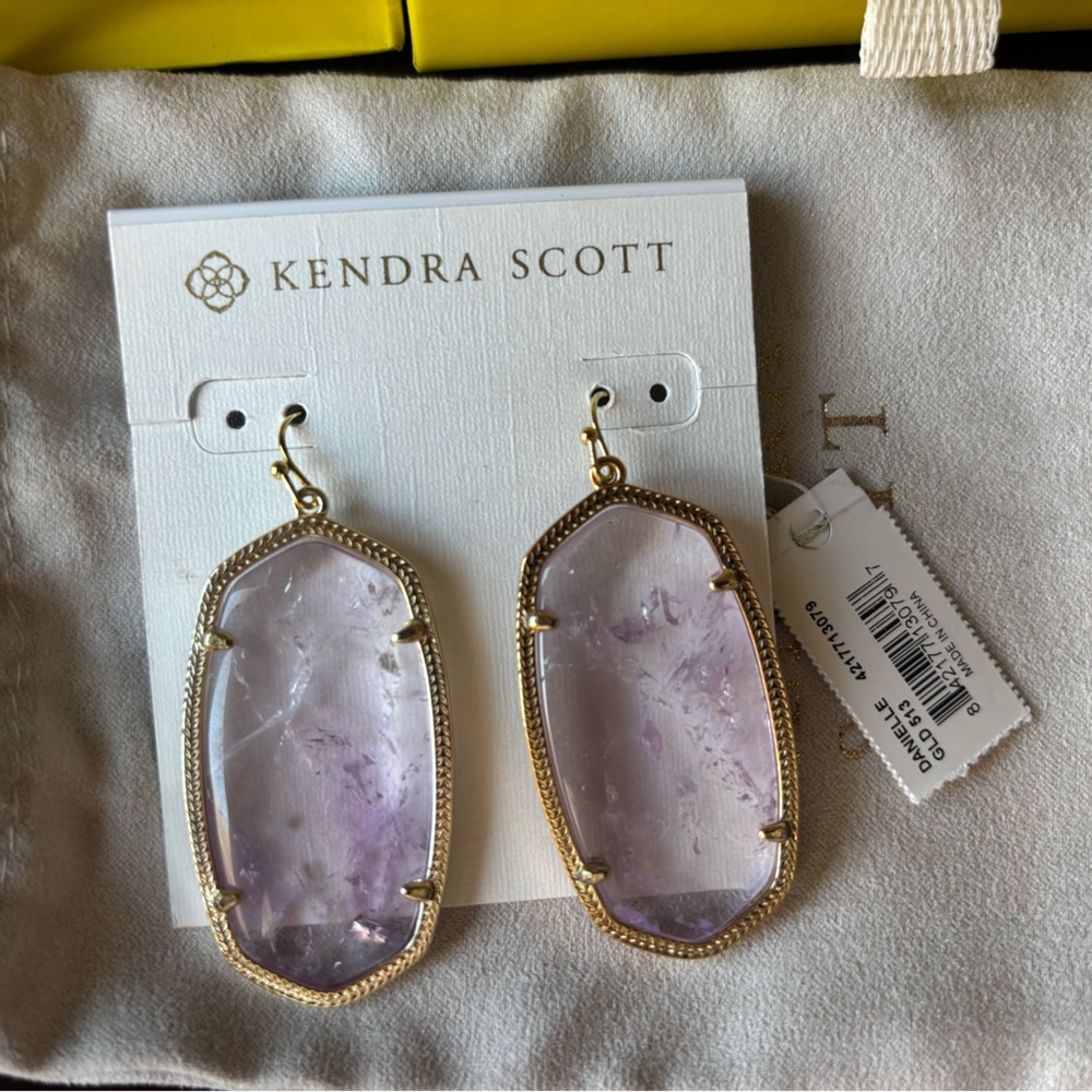 Kendra Scott Gold and Lavender Drop Earrings